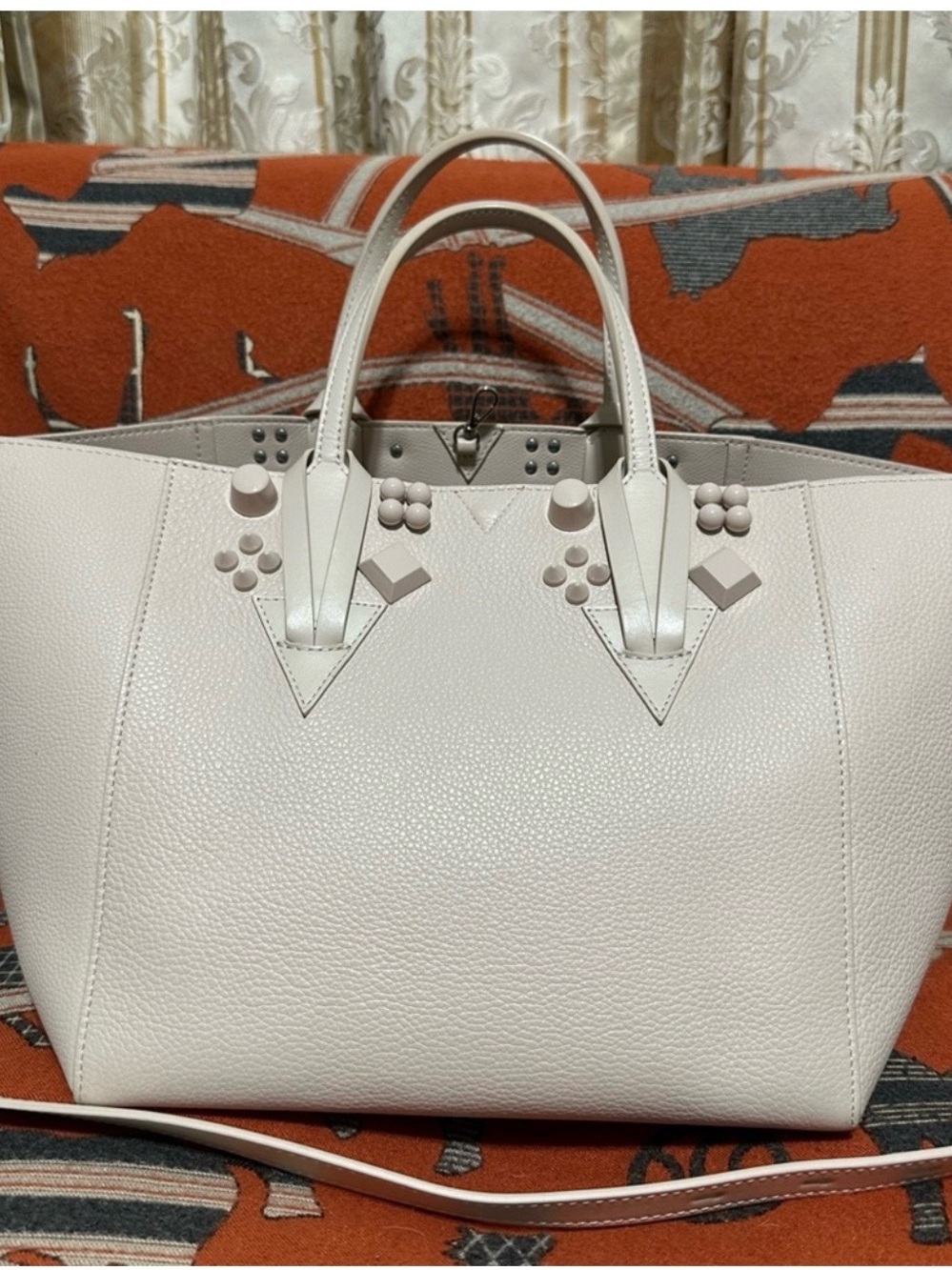 Christian Louboutin Cabachic Cream Leather Tote Bag w/ Long Straps